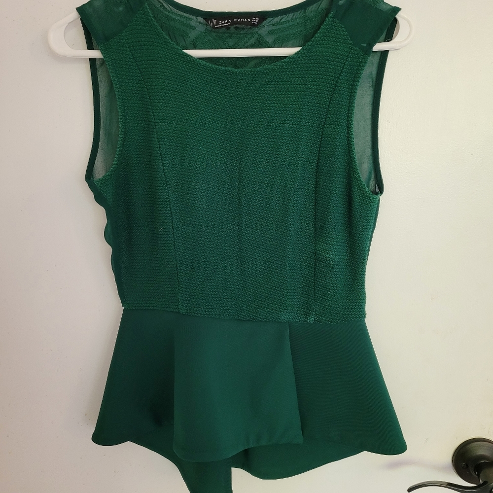 Zara women's peplum green top lace back - Picture 2 of 8